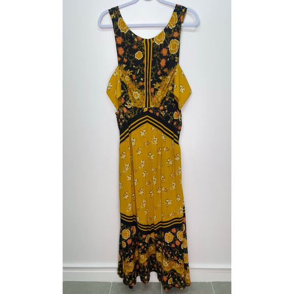 Free People Sunrise Oblivion Maxi Dress Antique Gold Floral Size 12 Boho - Picture 5 of 11